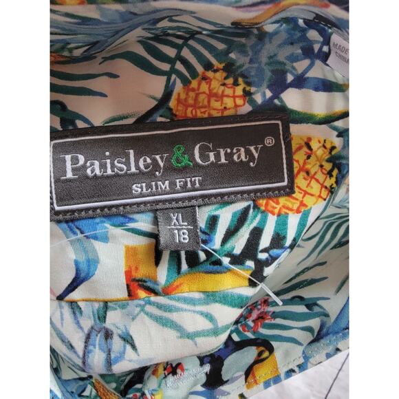 Paisley & Gray Long Sleeve Shirt Mens XL 18 Floral Slim Fit Hawaiian Tropical - Picture 11 of 11